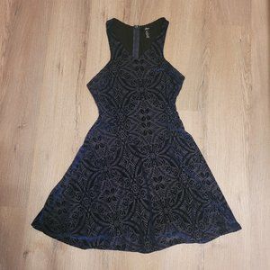 Aqua Brand Metallic Blue Velvet Burnout Skater Mini Dress Small